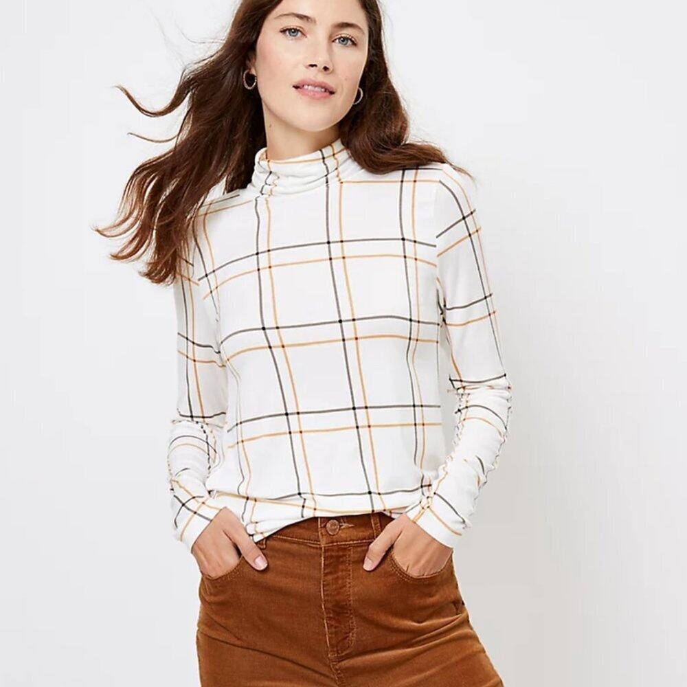 Loft Plaid Modern Turtleneck Longsleeve Top || Med NWT